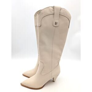 Larroude Louise Pointed Toe High Heel Western Boots Ivory Size US6.5 EU37